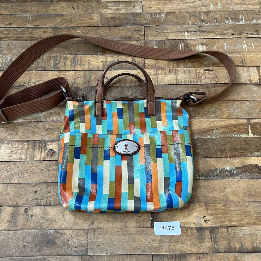 Fossil Key-Per HandBag Crossbody 10.5 in Tall Multi-Colored Geometric Colorblock - Picture 16 of 16